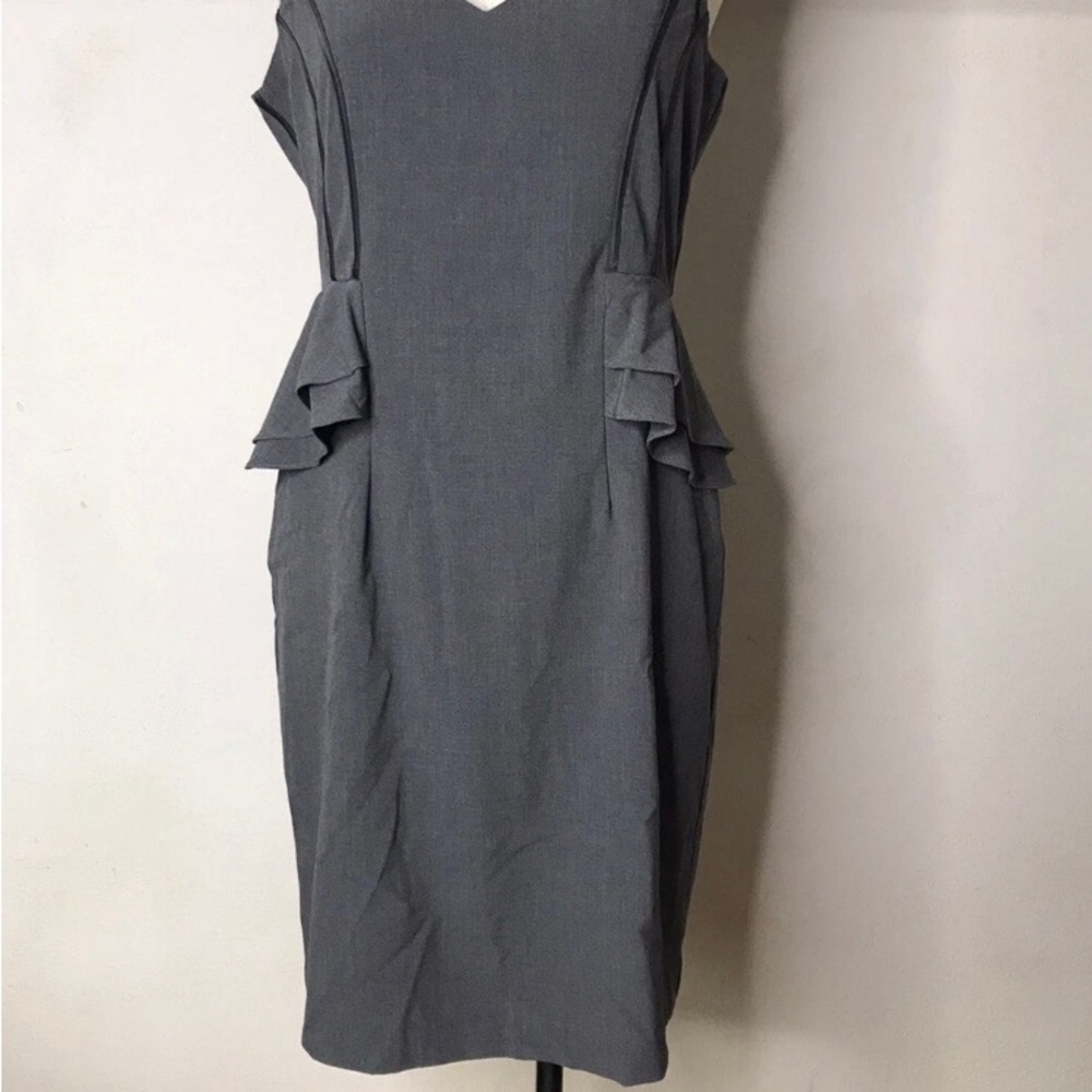 NY&Co Classic Gray Sheath Dress with Side Ruffle Detail size 6
